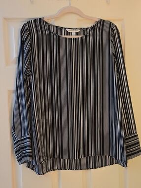 Counterparts Black and White Vertical-Strip Long Sleeve Top